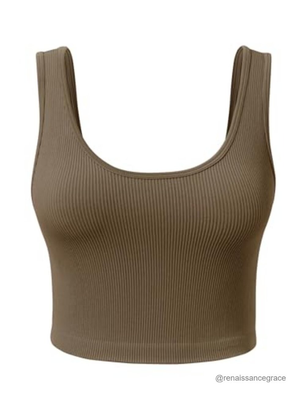 Rib Knit Scoop Neck Crop Tank Top Seamless Yoga Workout Top